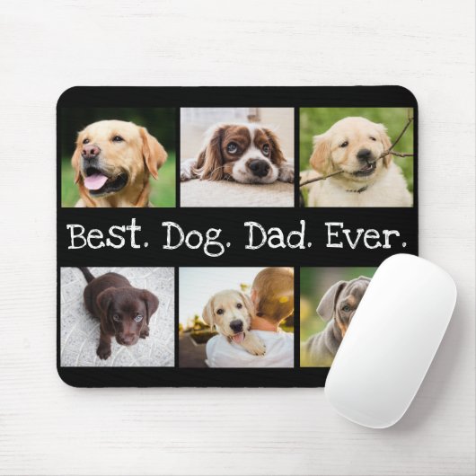 Fun Best Dog Pap Oog 6 Foto Collage Black White Muismat (Met muis)