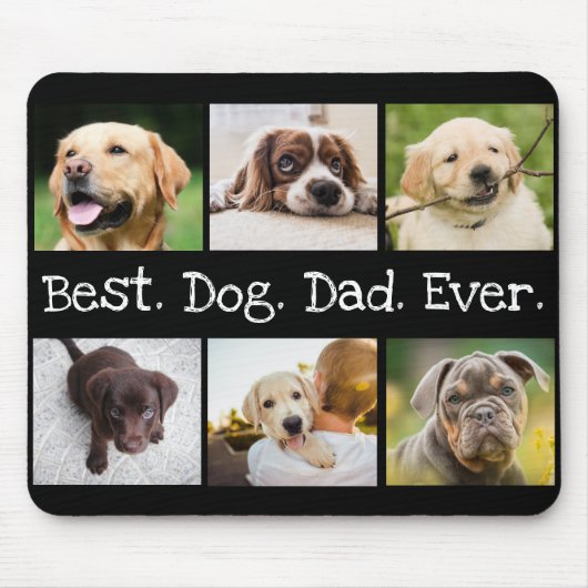 Fun Best Dog Pap Oog 6 Foto Collage Black White Muismat (Voorkant)