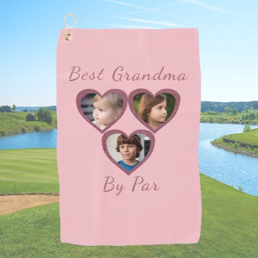 Fun Best Grandma van Par Pink Hearts 3 Kinder foto Golfhanddoek