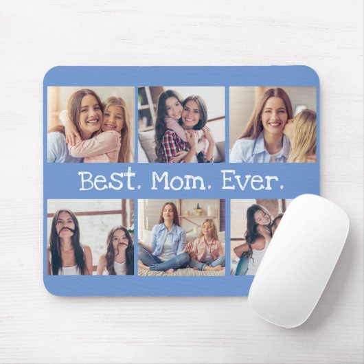 Fun Best Mam Ever 6 Foto Collage in Blue White Muismat (Met muis)