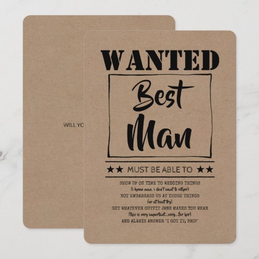 Fun Best Man Groomsman-voorstel Kaart (Voorkant / Achterkant)