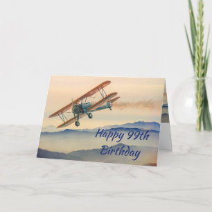 Fun Bi-Plane From One Vintage Model 99th Birthday Kaart