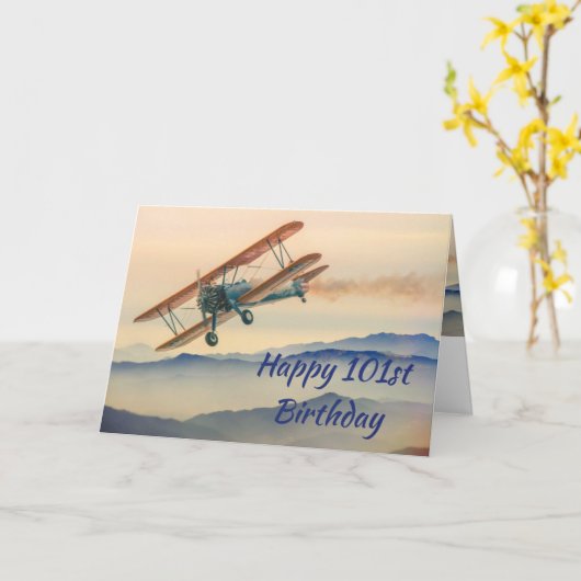 Fun-bi-Plane van één  model 101st verjaardag Kaart (Gele Bloem)