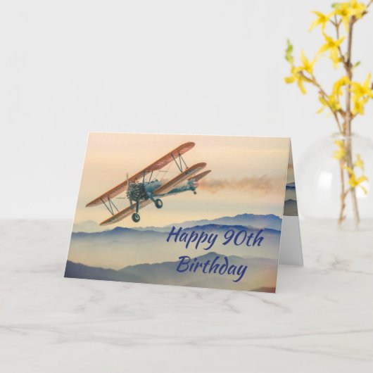 Fun-bi-Plane van één  model 90th Birthday Kaart (Gele Bloem)
