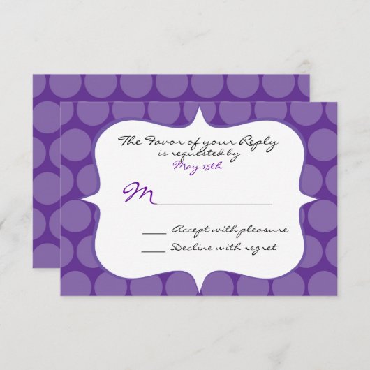 Fun Big Paarse Polka Dots Weddenschap RSVP Reply C (Voorkant / Achterkant)