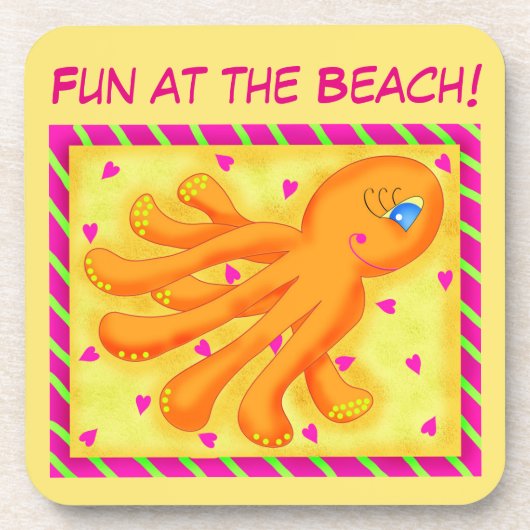 Fun bij Beach Whimsy Octopus Yellow Oranje Bier Onderzetter (Voorkant)