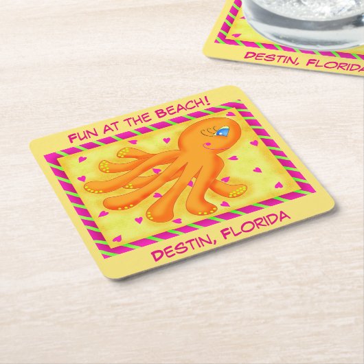 Fun bij Beach Whimsy Octopus Yellow Oranje Kartonnen Onderzetters (Schuin)