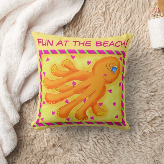 Fun bij Beach Whimsy Octopus Yellow Oranje Kussen (Deken)