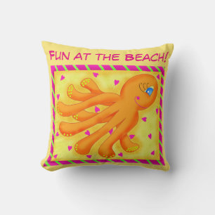 Fun bij Beach Whimsy Octopus Yellow Oranje Kussen