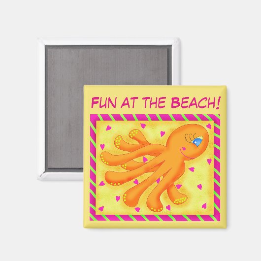 Fun bij Beach Whimsy Octopus Yellow Oranje Magneet (Voorkant / Achterkant)