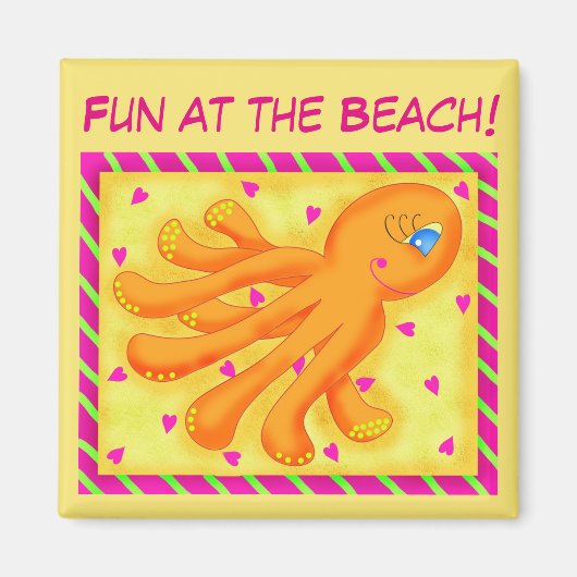 Fun bij Beach Whimsy Octopus Yellow Oranje Magneet (Voorkant)