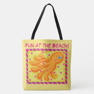 Fun bij Beach Whimsy Octopus Yellow Oranje Tote Bag