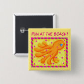 Fun bij Beach Whimsy Octopus Yellow Oranje Vierkante Button 5,1 Cm (Voorkant /achterkant)