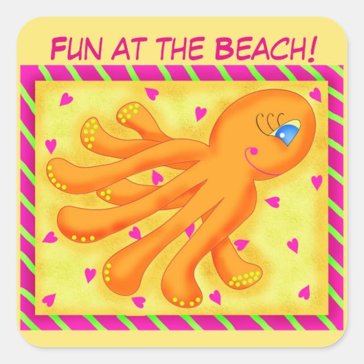 Fun bij Beach Whimsy Octopus Yellow Oranje Vierkante Sticker (Voorkant)