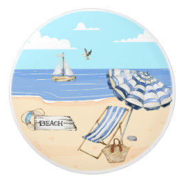 Fun bij de Beach Blue Aqua Waterverf Scene Keramische Knop