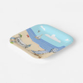 Fun bij de Beach Blue Aqua Waterverf Scene Papieren Bordje (Gebogen)