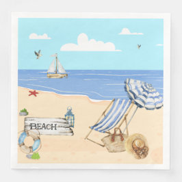 Fun bij de Beach Blue Aqua Waterverf Scene Servet