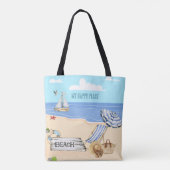 Fun bij de Beach Blue Aqua Waterverf Scene Tote Bag (Achterkant)