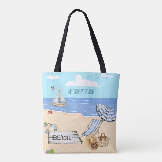 Fun bij de Beach Blue Aqua Waterverf Scene Tote Bag (Achterkant)
