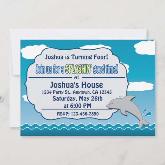 Fun bij uitnodiging voor Zee Dolphin Birthday (Voorkant)