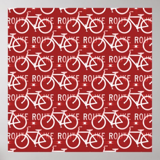 Fun Bike Route Fixie Bicycle Patroonrood Poster (Voorkant)