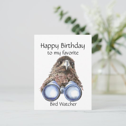Fun Bird Watcher Birthday Pun Hawk Binocles Briefkaart (Staand voorkant)