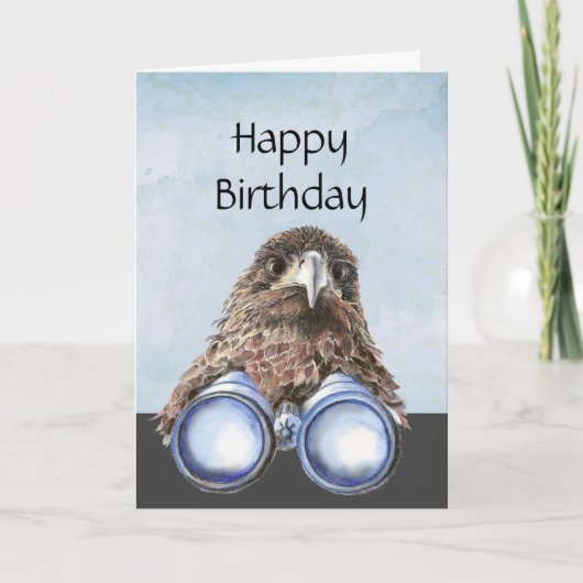 Fun Bird Watcher Birthday Pun Hawk Binocles Feestdagen Kaart (Voorkant)