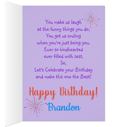 FUN BIRTHDAY BOY - BLAUW / PAARS GEPERSONALISEERD (Binnen (Rechts))