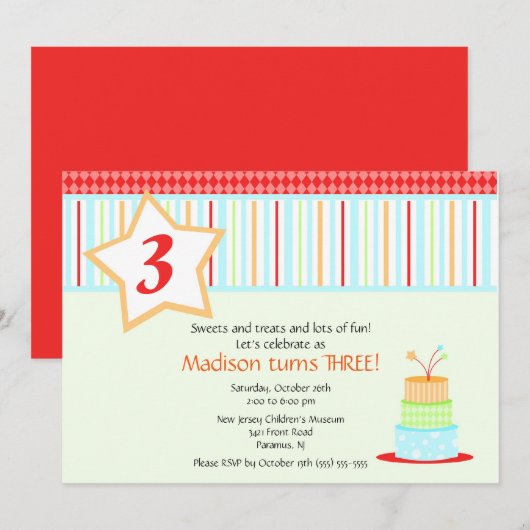 Fun Birthday Cake Birthday Uitnodiging (Voorkant / Achterkant)