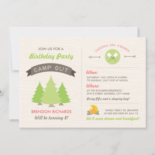 Fun Birthday Camp Out Uitnodiging (Voorkant)
