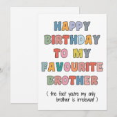 Fun Birthday Card Brother, to my favourite brother Feestdagenkaart (Voorkant / Achterkant)