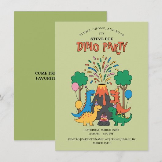 Fun Birthday Dino Party Dinosaur Invitation Kaart (Voorkant / Achterkant)