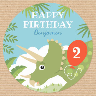 Fun Birthday Dinosaur Triceratops Eigen naampagina Ronde Sticker