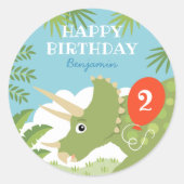 Fun Birthday Dinosaur Triceratops Eigen naampagina Ronde Sticker (Voorkant)