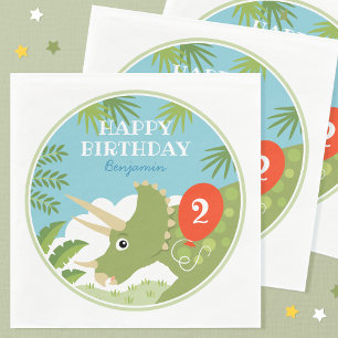 Fun Birthday Dinosaur Triceratops Eigen naampagina Servet