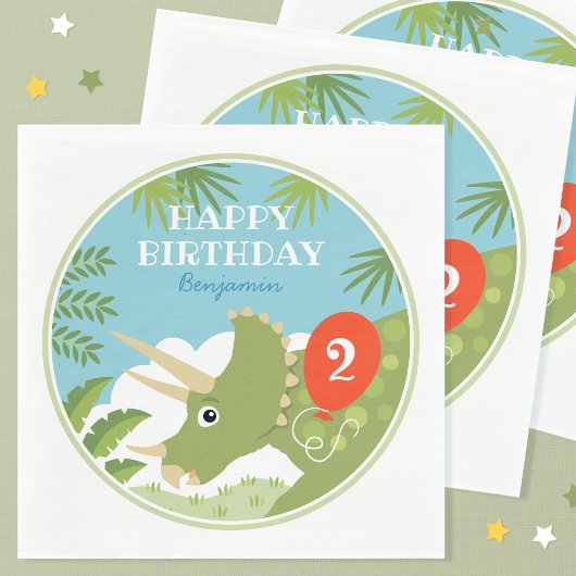 Fun Birthday Dinosaur Triceratops Eigen naampagina Servet