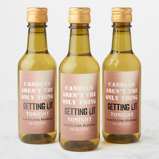 Fun Birthday Gezegde Roos Gold 30th Mini Wijn Etiket (Flessen)