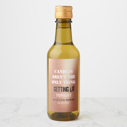 Fun Birthday Gezegde Roos Gold 30th Mini Wijn Etiket (Voorkant)