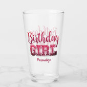 Fun Birthday Girl Pink Girly, op maat gesneden Glas (Achterkant)