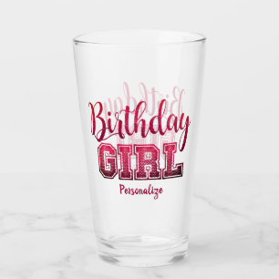 Fun Birthday Girl Pink Girly, op maat gesneden Glas