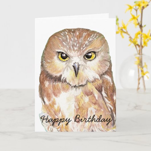 Fun Birthday Humor Owl, Bird, Natuur, Wild Kaart (Gele Bloem)
