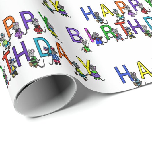 Fun Birthday Mice Cadeaupapier (Rol Hoek)