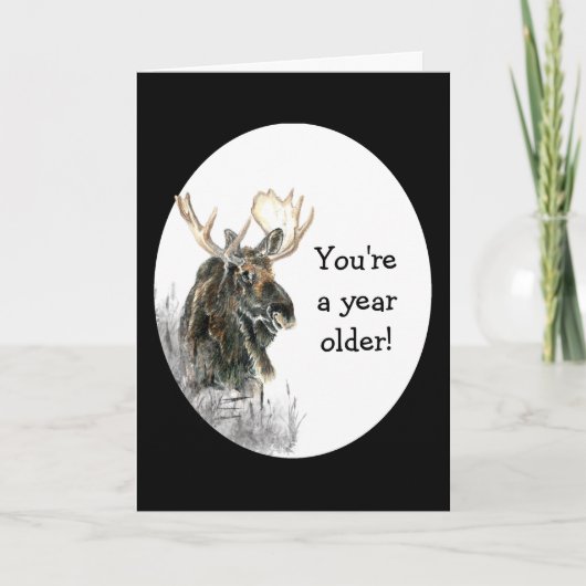 Fun Birthday Moose Waterverf Animal Humor Kaart (Voorkant)