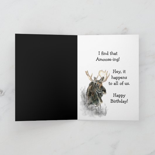 Fun Birthday Moose Waterverf Animal Humor Kaart (Binnen)