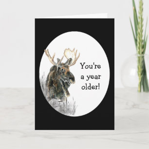 Fun Birthday Moose Waterverf Animal Humor Kaart