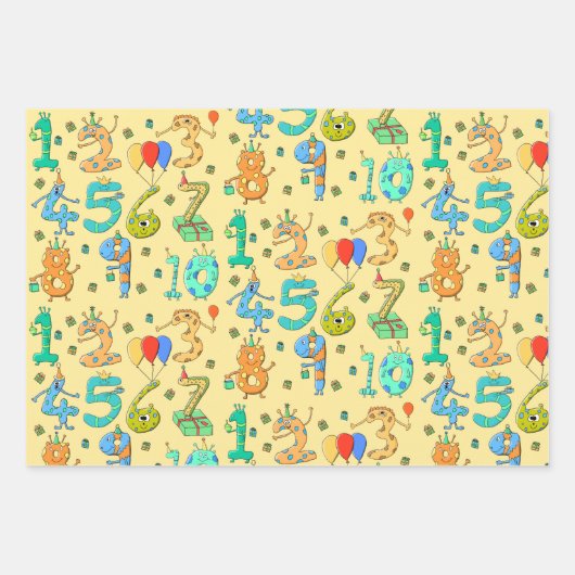 Fun Birthday Party Theme. Cute Cartoon Numbers Inpakpapier Vel (Voorkant)