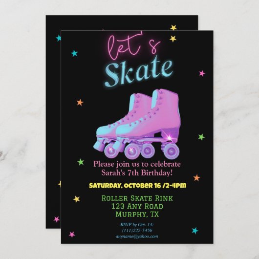 Fun Birthday Schaats Party nodigt uit Kaart (Voorkant / Achterkant)