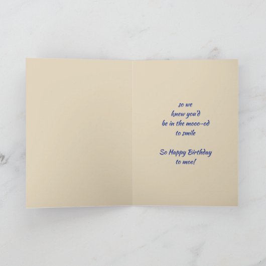 Fun Birthday uit US Koe Animal Humor Kaart (Binnen)