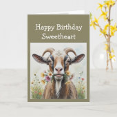 Fun Birthday, van de oude geit die van je houdt Kaart (Gele Bloem)