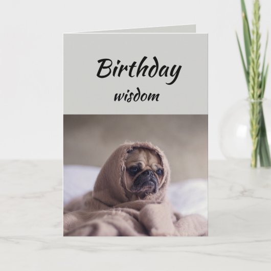 Fun Birthday Wisdom met Cute Pug Dog Animal Kaart (Voorkant)